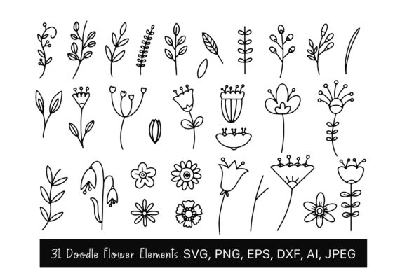 30 Doodle Flower Clipart, SVG: A Versatile Tool for Creative Projects