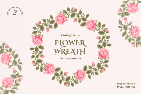 Charming Shabby Chic Pink Rose Wreath Set