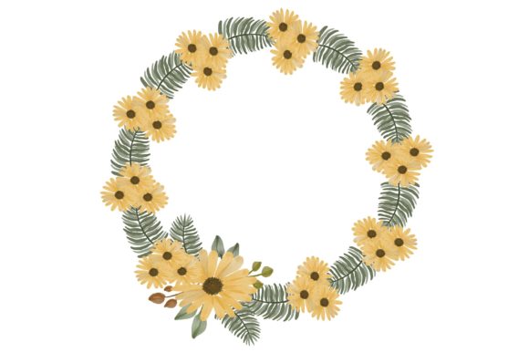 Circle Frame with Sunflower Border: A Versatile Watercolor Floral Illustration