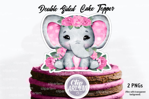 Cute Pink Girl Elephant Double Sided Topper