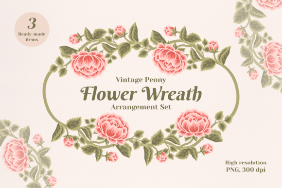 Vintage Rustic Peony Flower Wreath Set: A Versatile and Charming Design Choice