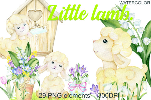 Watercolor Clipart: Spring Easter Lamb