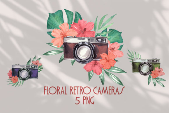 Watercolor Retro Cameras & Floral Logos